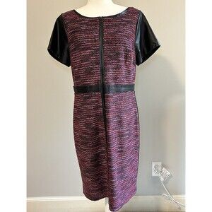 LAUNDRY By Shelli Segal Dress Front Zip Belted Waist Faux Leather Sleeve Sz 12